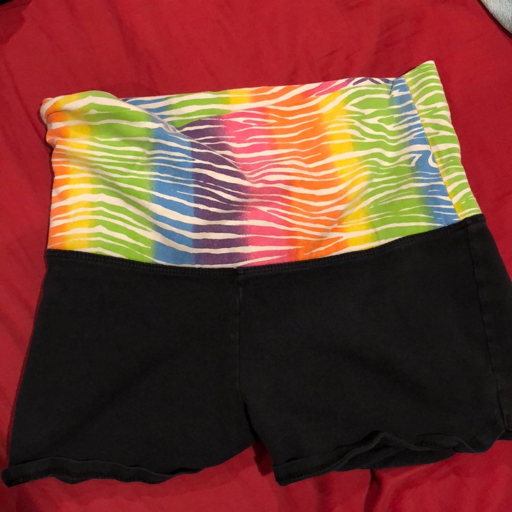 Black with rainbow print spandex shorts